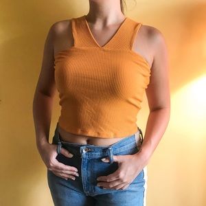 Mustard Urban Outfitters V Strap Ribbed Crop Top